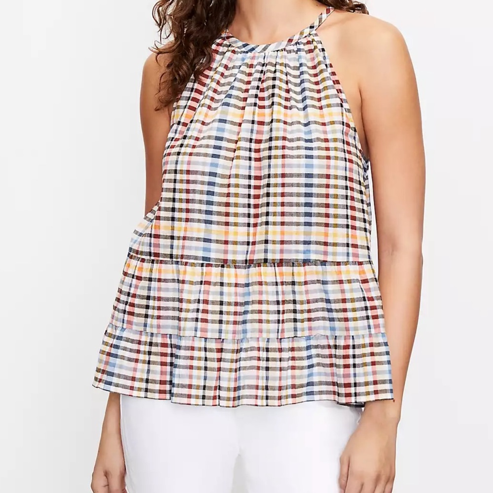 Loft Petite Plaid Tieted Halter Cami